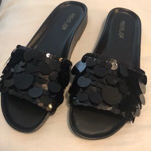 Rachel Zoe black sequin slides
